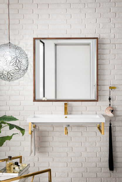 Two Boston 15.25" Wall Brackets, Radiant Gold w/ 39.5" White Glossy Composite Stone Top