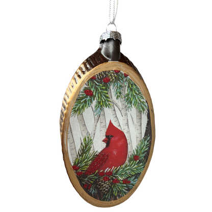 Glass Holiday Bird Design Ornament - Cardinal