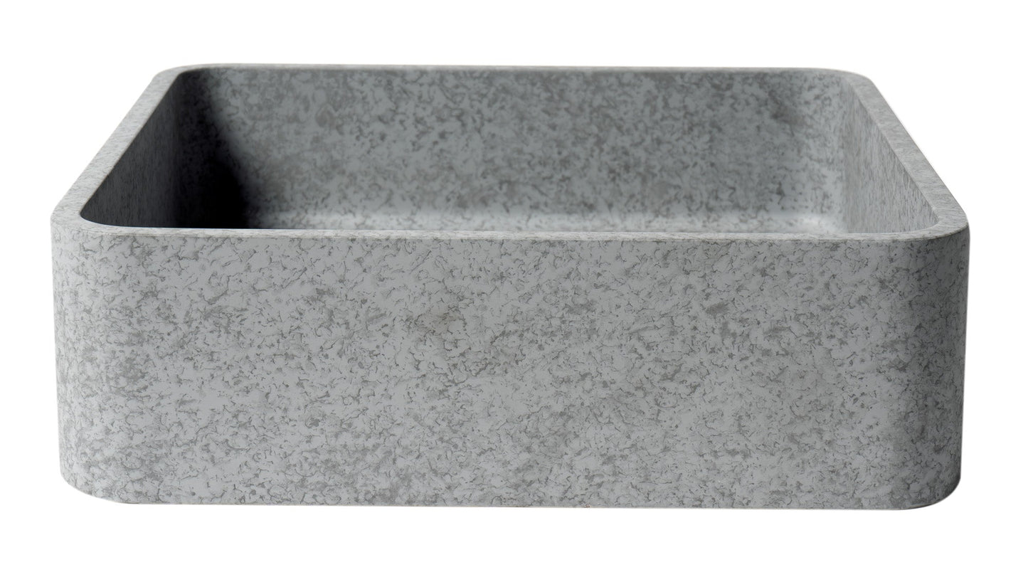 ALFI brand  16" Solid Concrete Chiseled Style Square Above Mount Vessel Sink