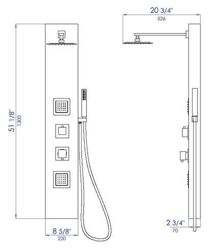 ALFI brand  ABSP65B Black Aluminum Shower Panel with 2 Body Sprays and Rain Shower Head