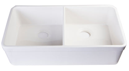 ALFI brand AB512 AB512-W White 32" Double Bowl Lip Apron Fireclay Farmhouse Kitchen Sink with 1 3/4" Lip