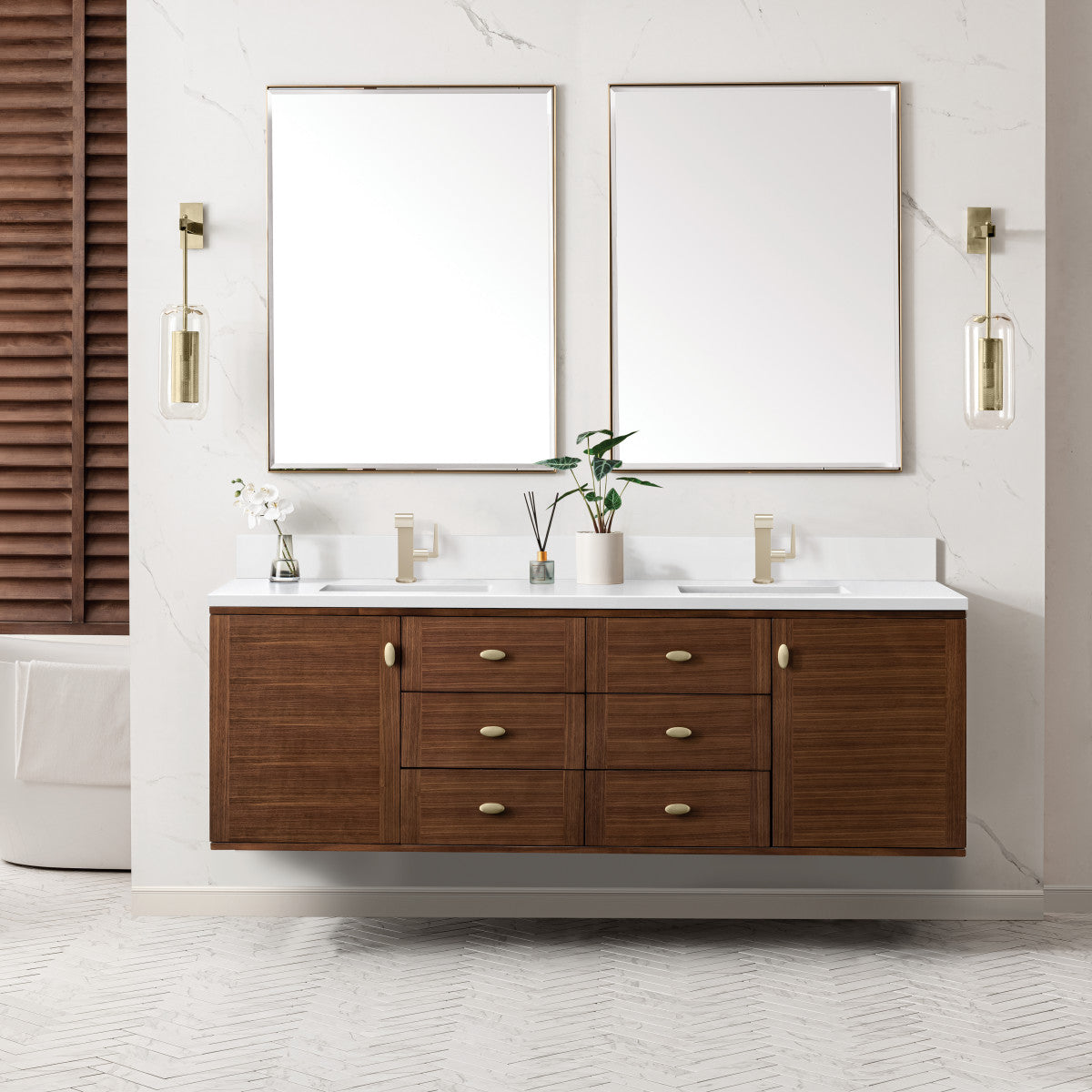 Amberly 72" Double Vanity Cabinet, Mid-Century Walnut