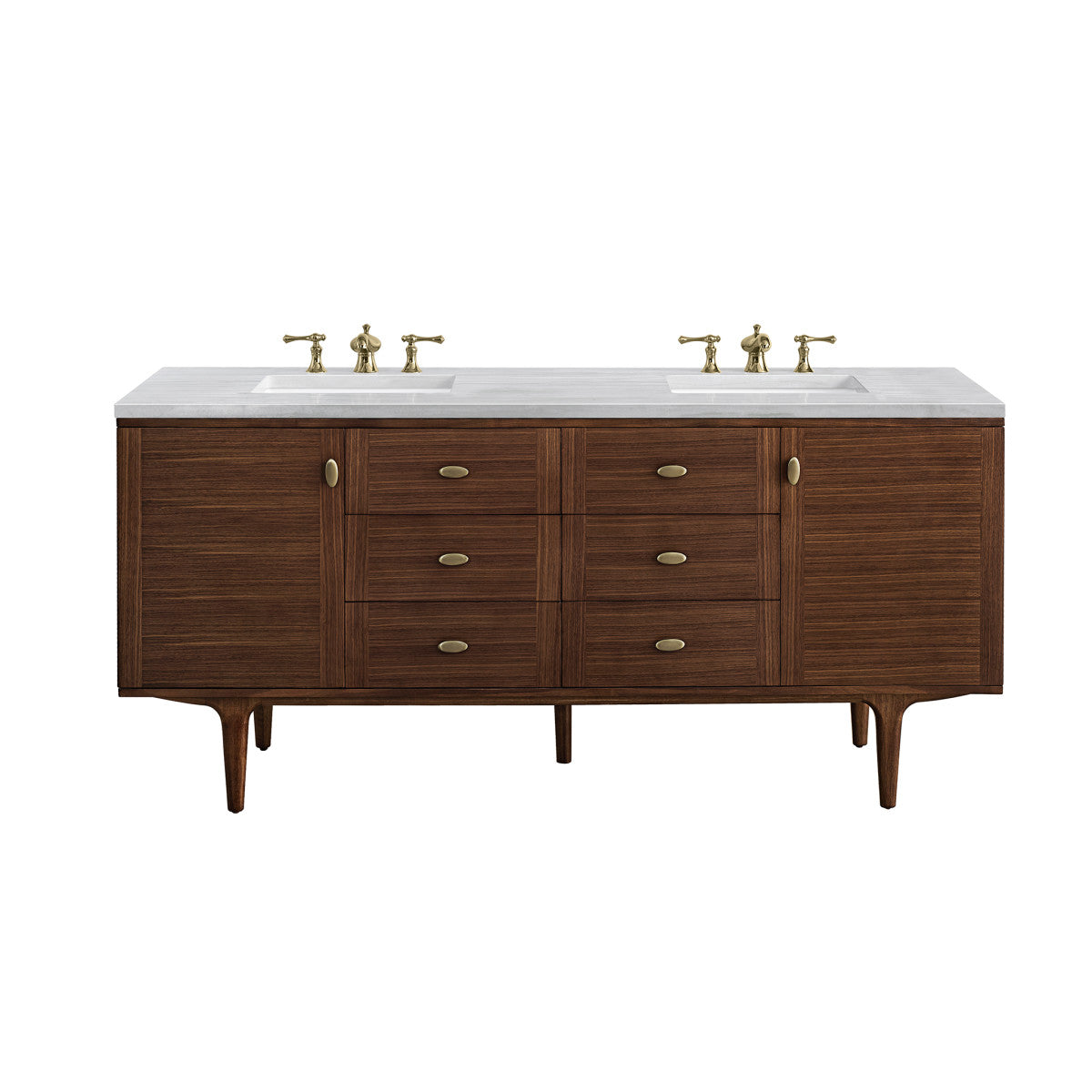 Amberly 72" Double Vanity Cabinet, Mid-Century Walnut
