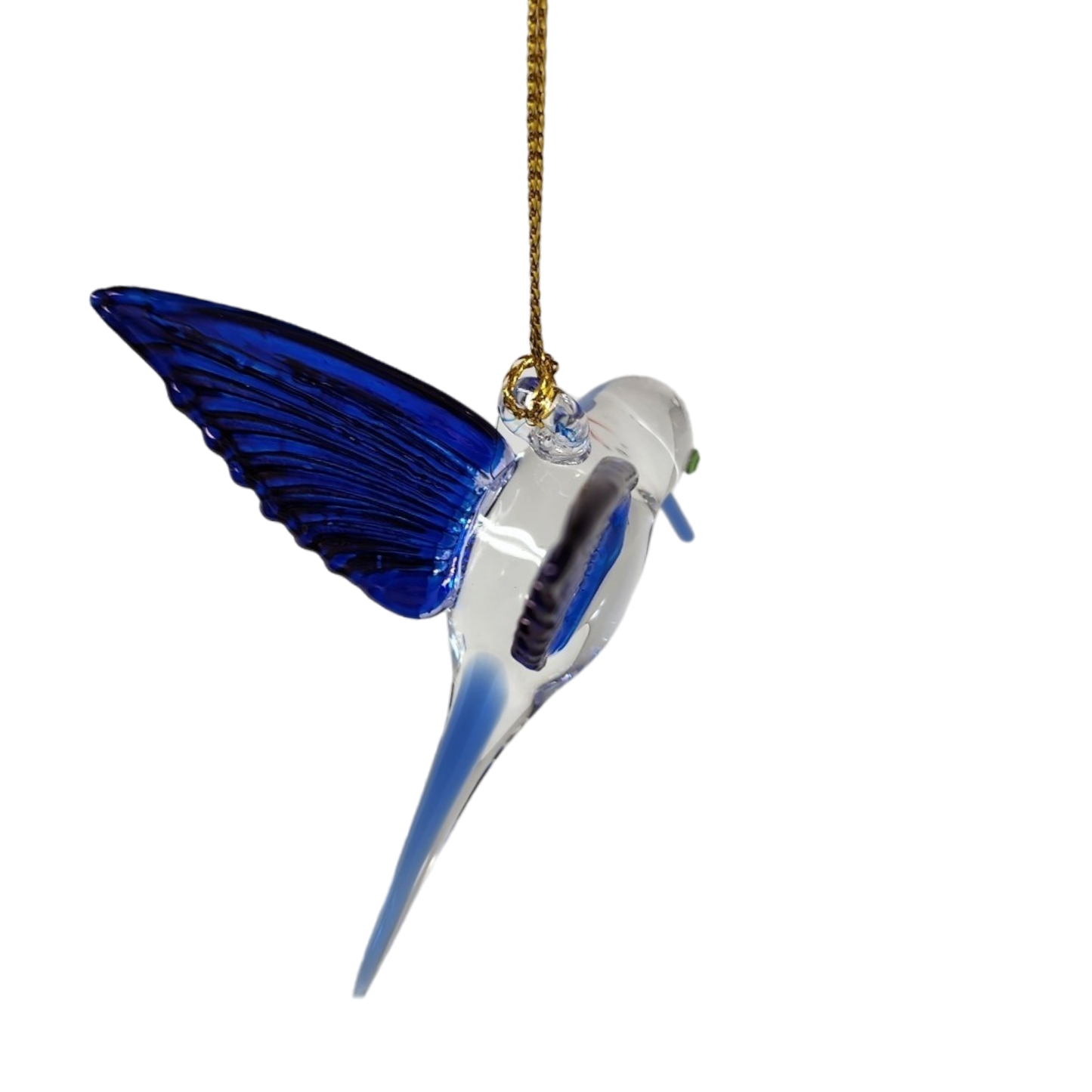 Feeding Hummingbird - Blue/Blue/Blue - Egyptian Glass Ornament