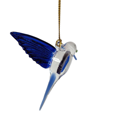 Feeding Hummingbird - Blue/Blue/Blue - Egyptian Glass Ornament