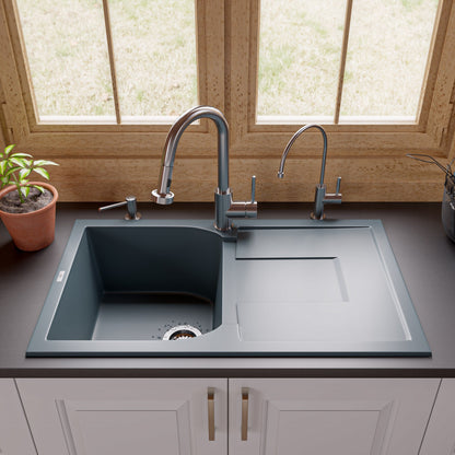 ALFI brand AB1620DI 34" Single Bowl Granite Composite Kitchen Sink with Drainboard