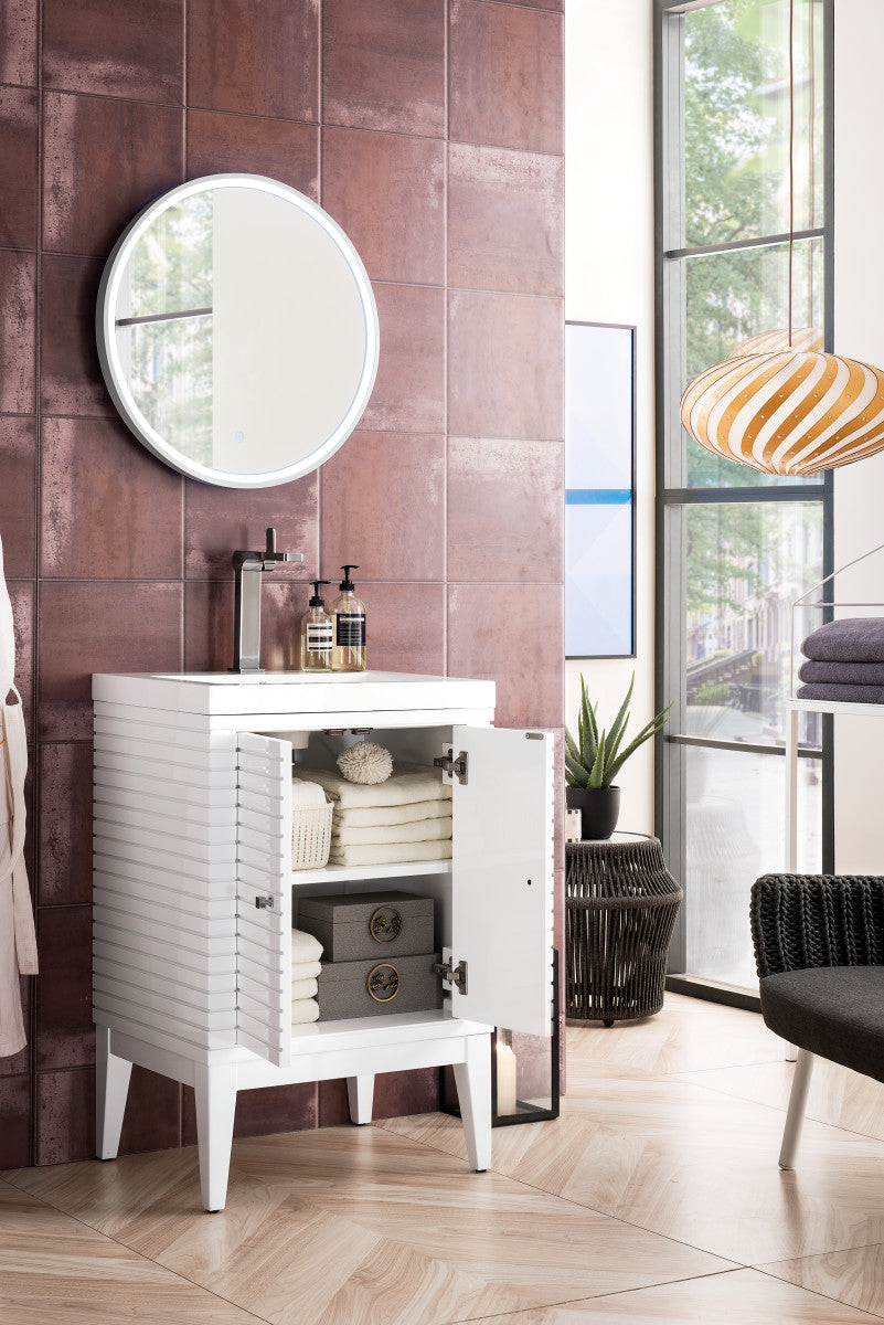 Linden 24" Single Vanity with White Glossy Composite Stone Top