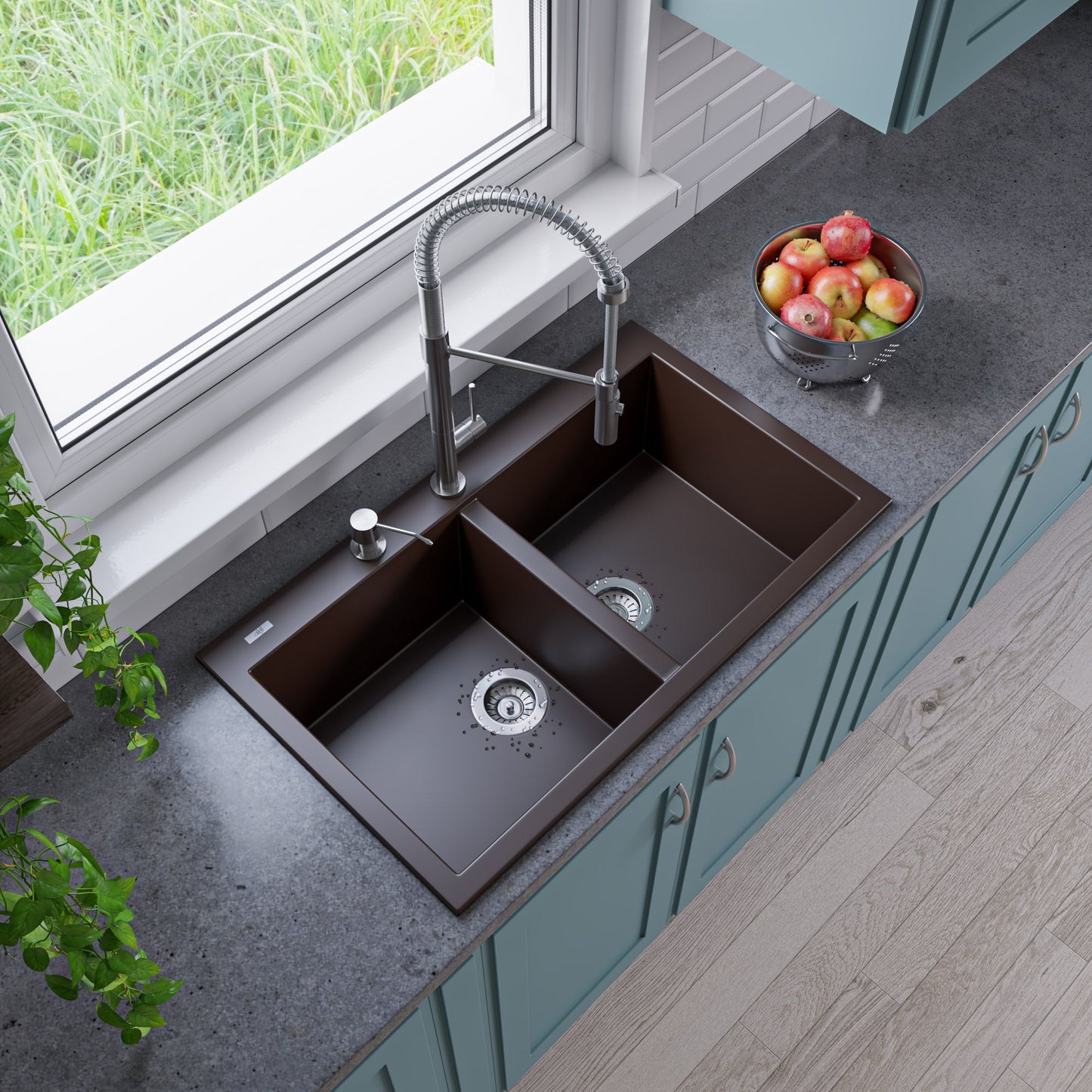 ALFI brand AB3420DI 34" Drop-In Double Bowl Granite Composite Kitchen Sink