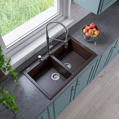 ALFI brand AB3420DI 34" Drop-In Double Bowl Granite Composite Kitchen Sink