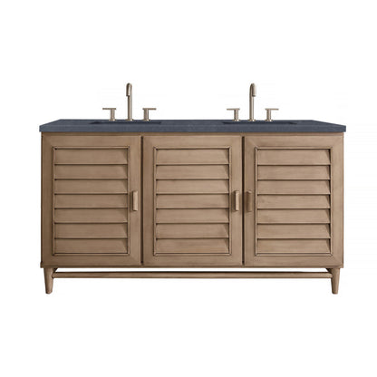 Portland 60" Double Vanity Cabinet, Whitewashed Walnut