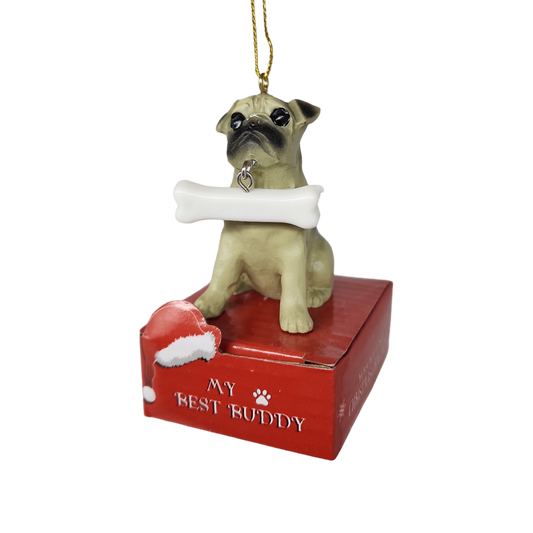 Pug with Bone Ornament