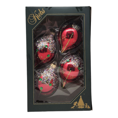 Krebs Value Glass Ornament 4 pack - Red Sequined Drops