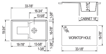 ALFI brand AB1620DI 34" Single Bowl Granite Composite Kitchen Sink with Drainboard