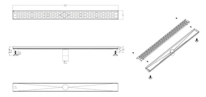 ALFI brand ABLD36C ABLD36C-BM 36" Black Matte Stainless Steel Linear Shower Drain with Groove Holes