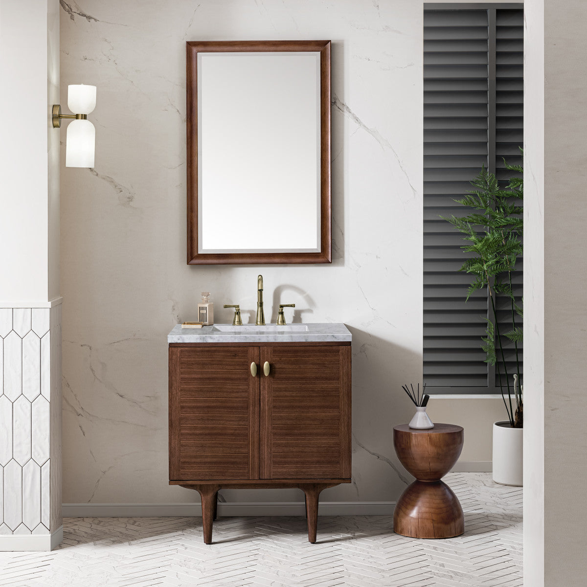 Amberly 30" Single Vanity Cabinet, Mid-Century Walnut