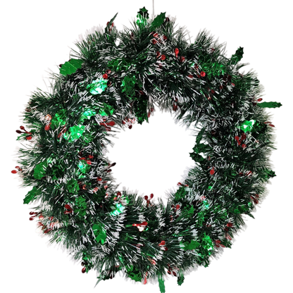 Frosted Holly Tinsel Wreath - 19"