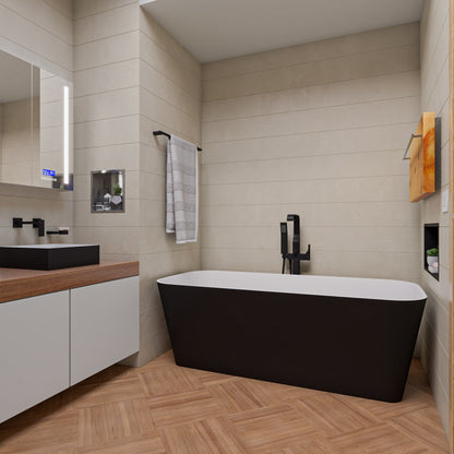 ALFI brand  AB9952BM 67" Black & White Matte Rectangular Solid Surface Resin Soaking Bathtub