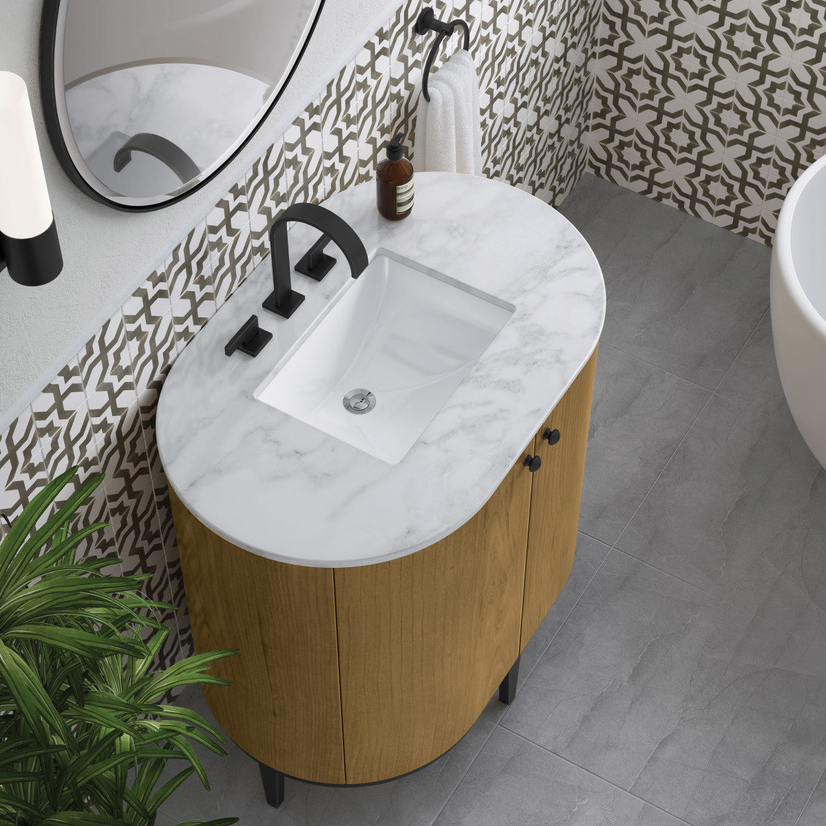 Bellamy 36" Single Vanity, Rustic Oak w/ Carrara Marble Top