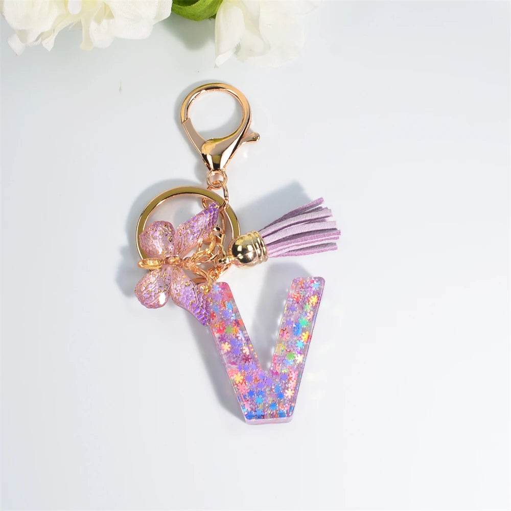 A–Z Personalized Butterfly Tassel Keychain – Custom Initial Gift for Women