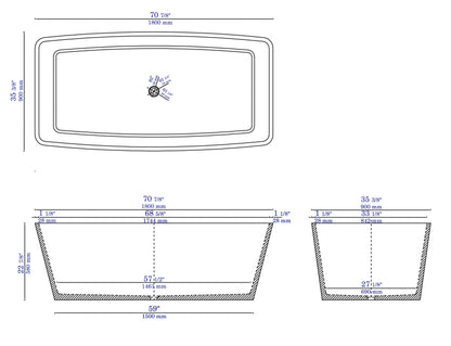 ALFI brand  ABCO71TUB 71" Solid Concrete Rectangular Freestanding Bathtub