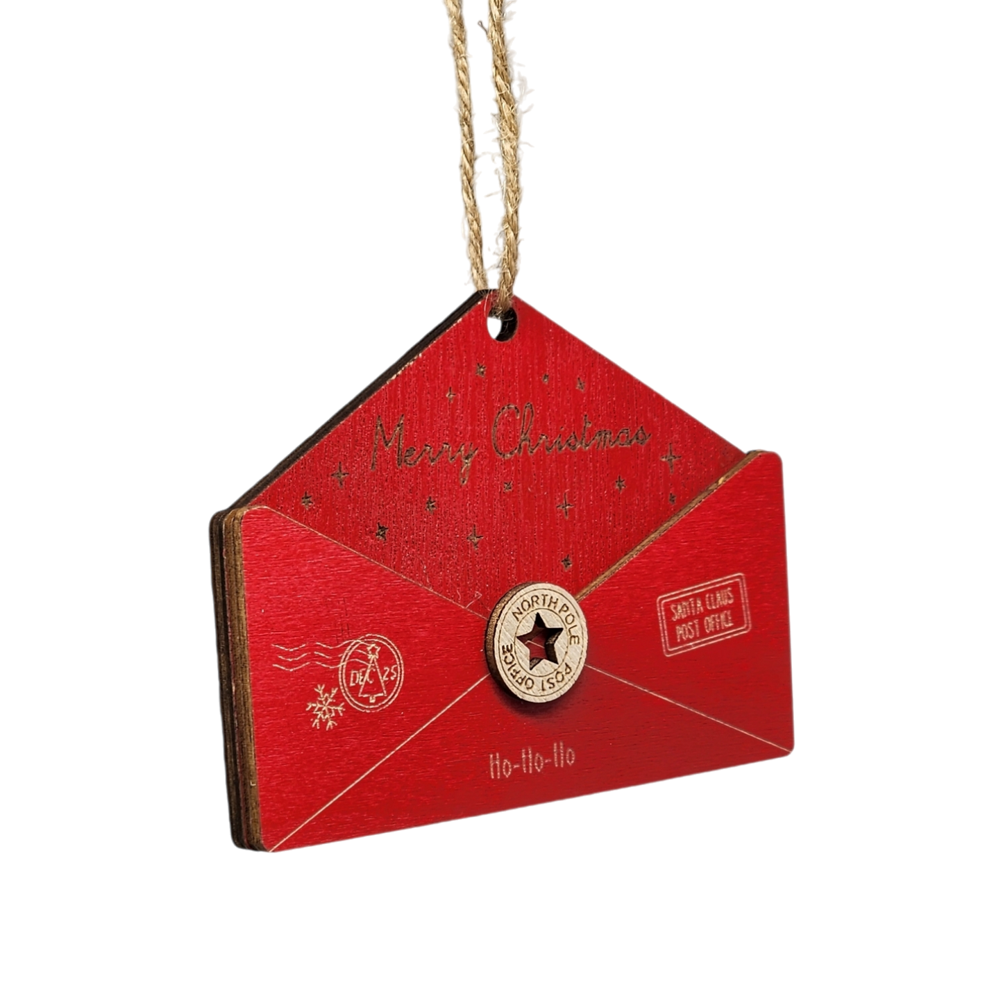 Wooden Letter to Santa Ornament -  Red