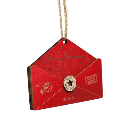 Wooden Letter to Santa Ornament -  Red