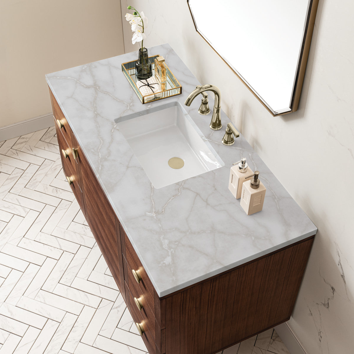 Amberly 48" Single Vanity Cabinet, Mid-Century Walnut