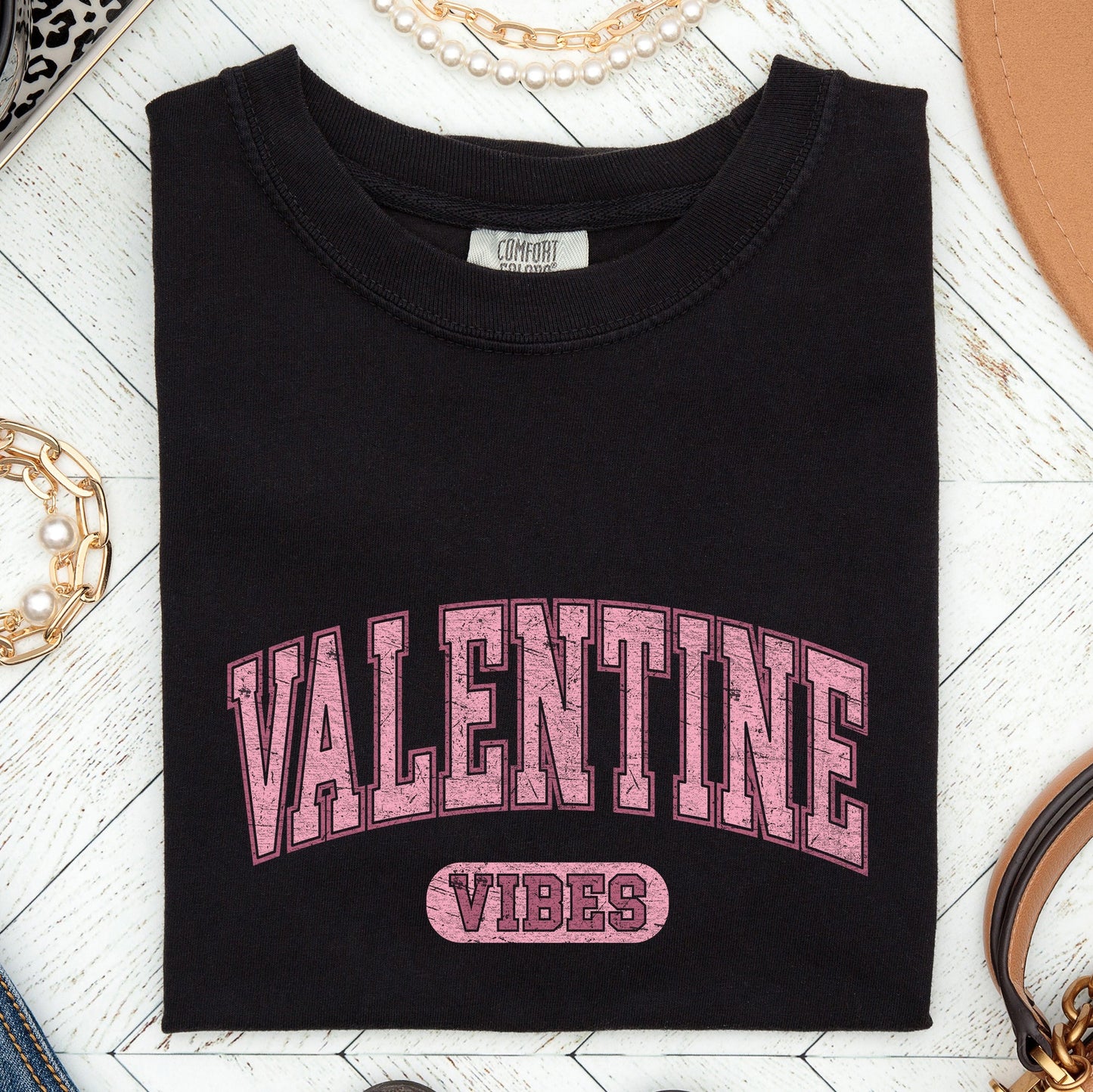 Valentine Vibes, Collegiate, College, University, Comfort Colors Tshirt, Valentine's Day