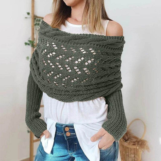 Bohemian Braided Crochet Sweater Scarf with Sleeves for Women