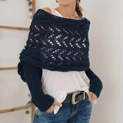 Bohemian Braided Crochet Sweater Scarf with Sleeves for Women
