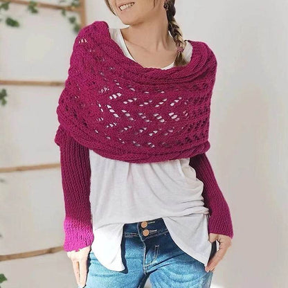 Bohemian Braided Crochet Sweater Scarf with Sleeves for Women