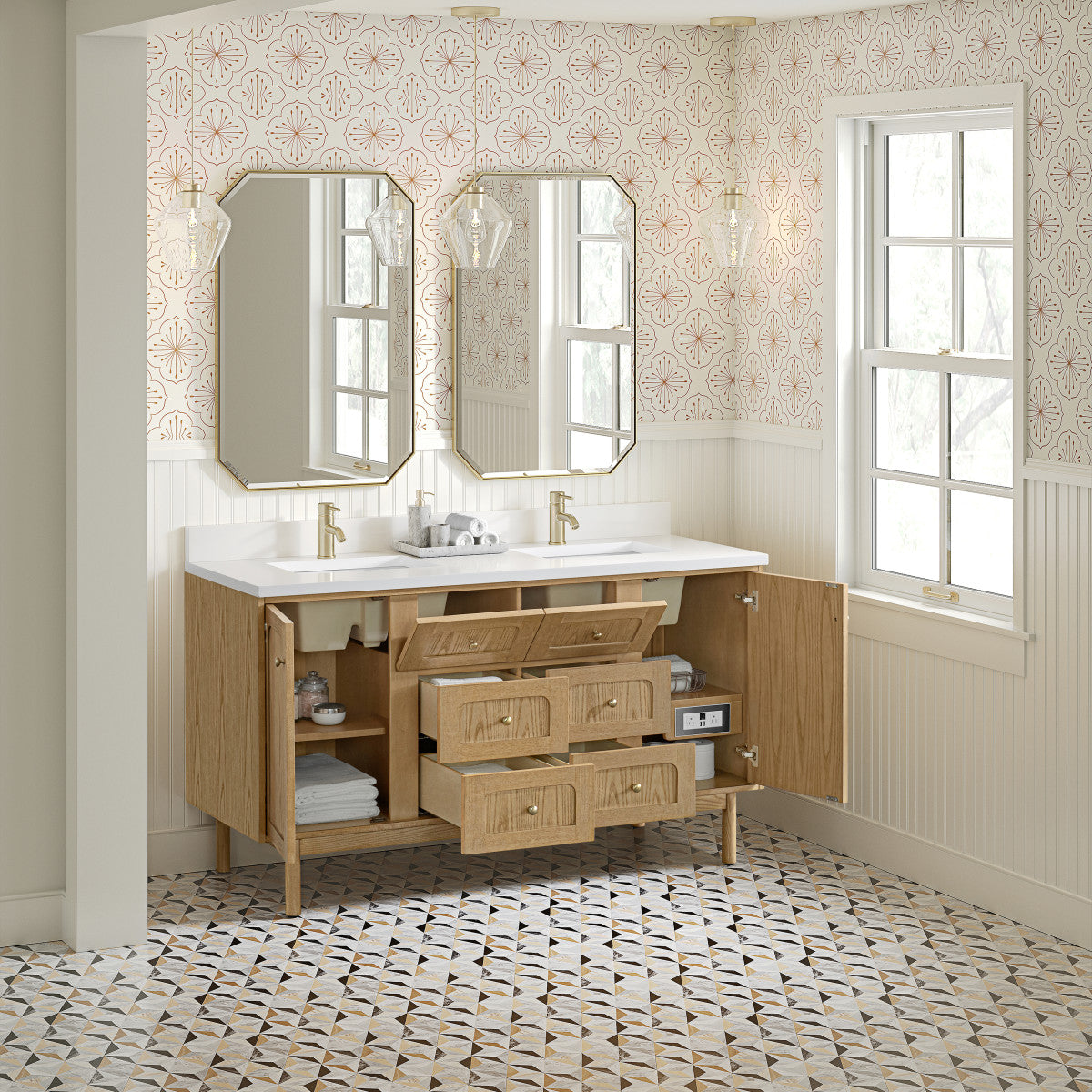 Laurent 60" Double Vanity, Light Natural Oak