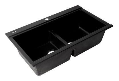 ALFI brand AB3418DBDI 33" Granite Composite Workstation Step Rim Double Bowl Drop In Sink with Accessories