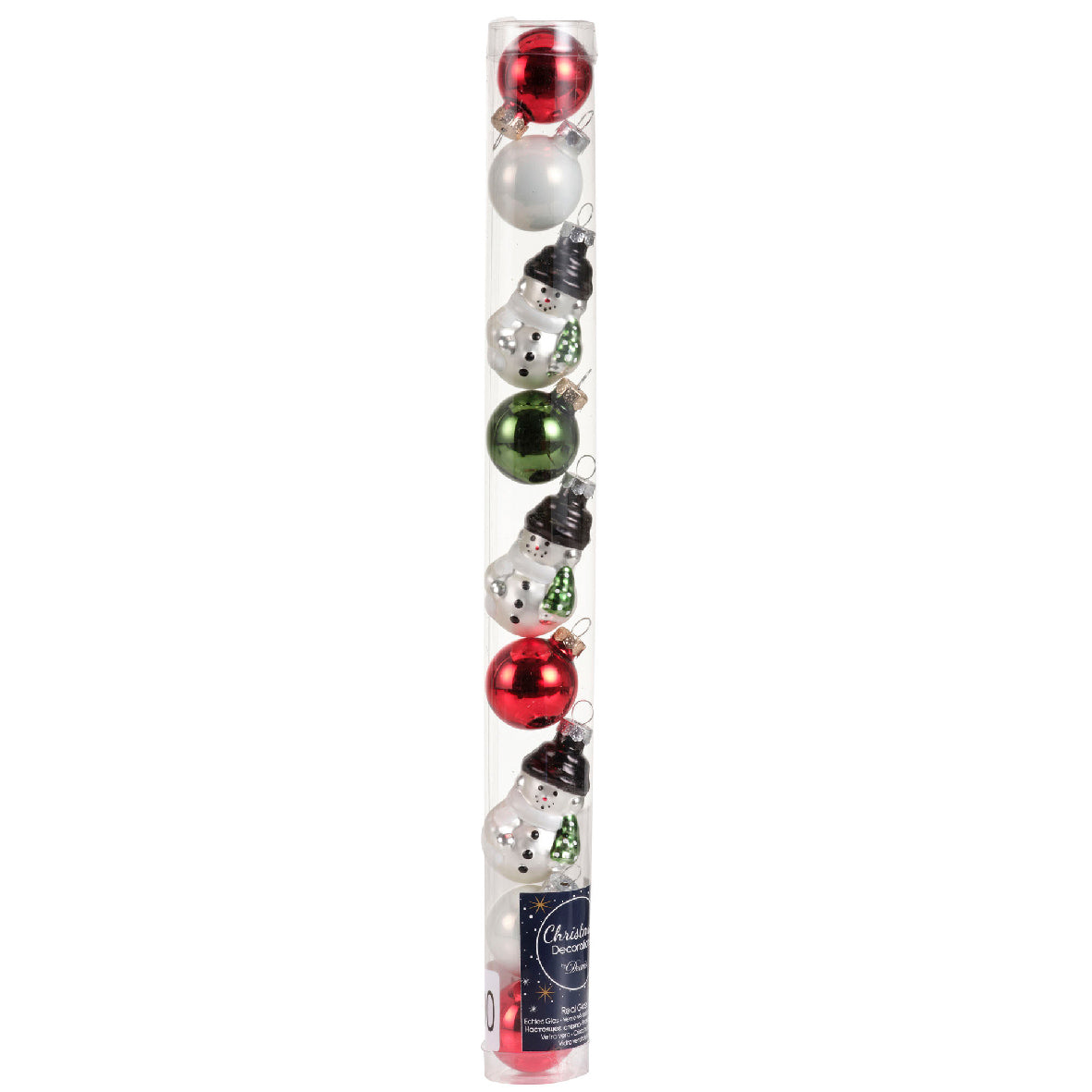 Tube of 9 Glass Ornaments - 30mm - Snowman