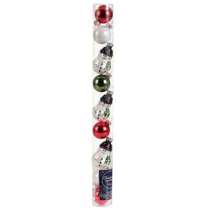 Tube of 9 Glass Ornaments - 30mm - Snowman