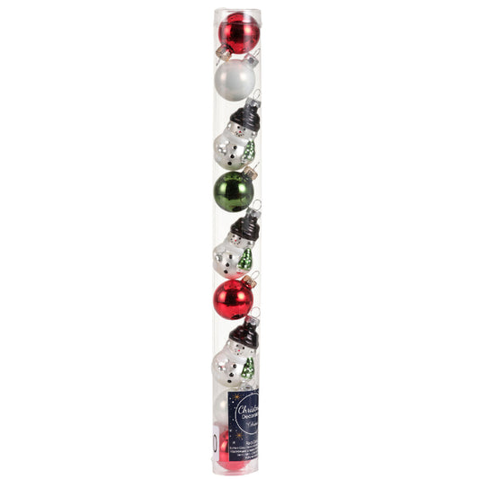 Tube of 9 Glass Ornaments - 30mm - Snowman
