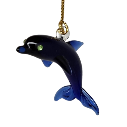 Solid Blown Glass Dolphin Ornament