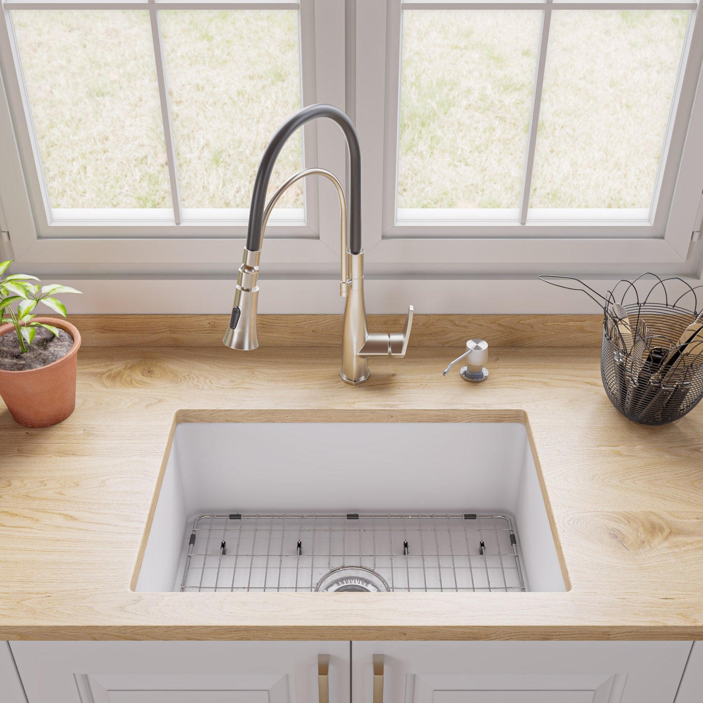 ALFI brand ABF2718UD 27" x 18" Fireclay Undermount / Drop In Firelcay Kitchen Sink