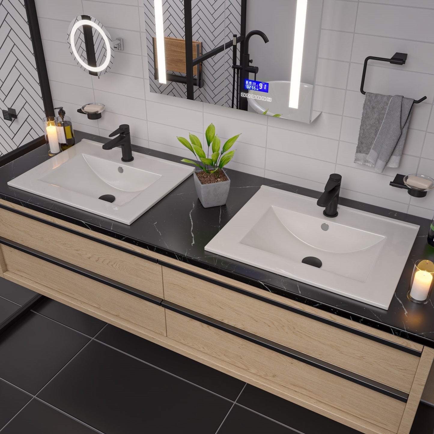 ALFI brand  ABC803 White 25" Rectangular Drop In Ceramic Sink with Faucet Hole