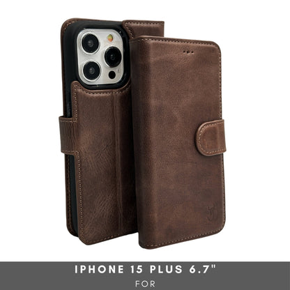 Vegas Premium Leather iPhone 15 Plus Wallet Case with MagSafe | Detachable RFID Blocking Luxury Wallet