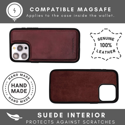 Vegas Premium Leather iPhone 15 Pro Wallet Case with MagSafe | Detachable RFID Blocking Luxury Wallet