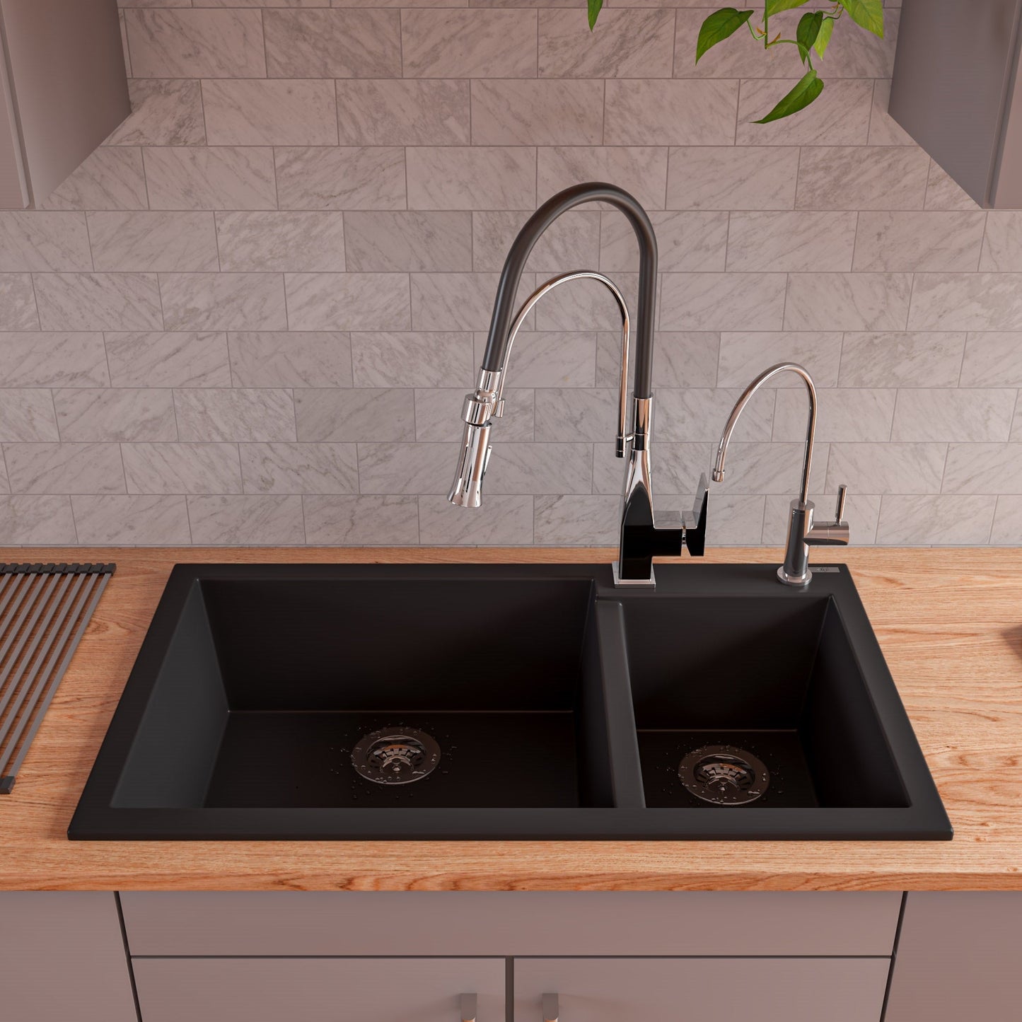 ALFI brand ABKF3023 Square Kitchen Faucet with Black Rubber Stem