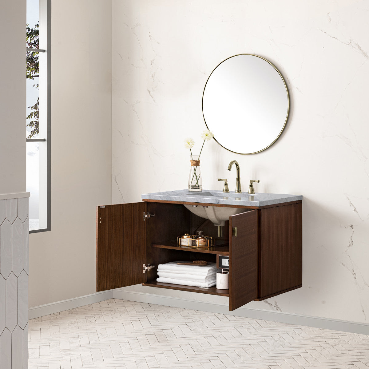 Amberly 36" Single Vanity Cabinet, Mid-Century Walnut