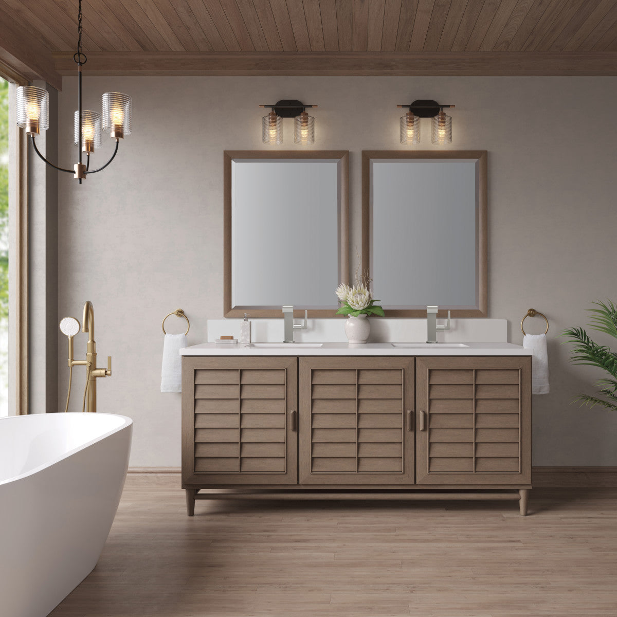 Portland 72" Double Vanity Cabinet, Whitewashed Walnut