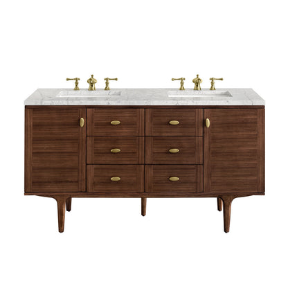 Amberly 60" Double Vanity Cabinet, Mid-Century Walnut
