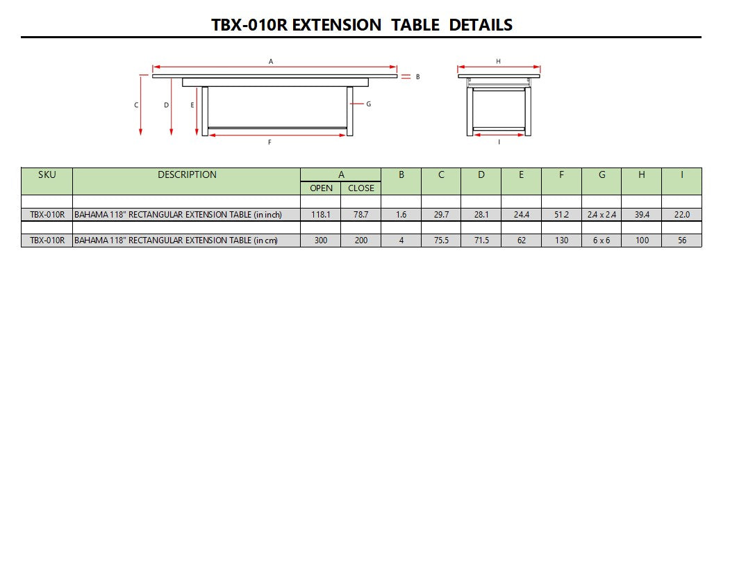 Bahama 118" Rectangular Extension Table