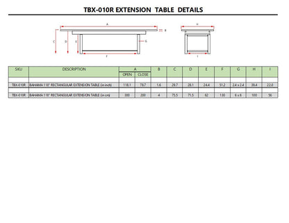 Bahama 118" Rectangular Extension Table