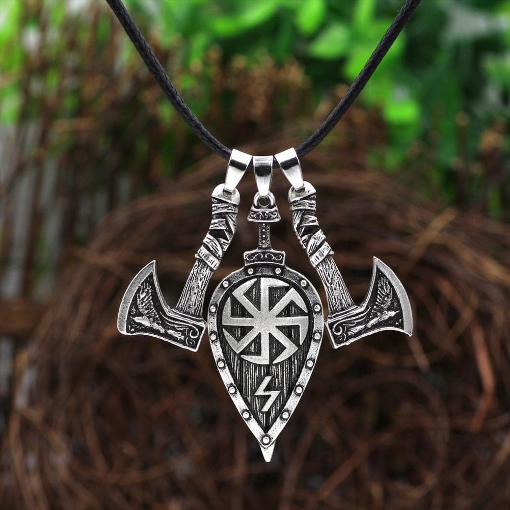 Vikings Axes and Shield Pendant Necklace