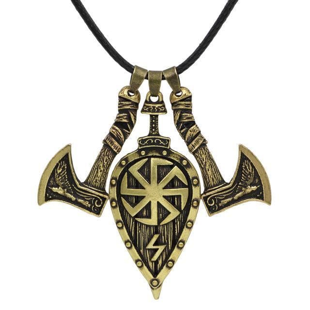 Vikings Axes and Shield Pendant Necklace