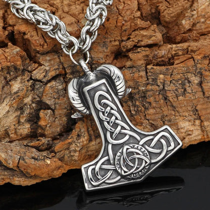 Vikings Thor's Goat Mjolnir Stainless Steel King Chain Necklace